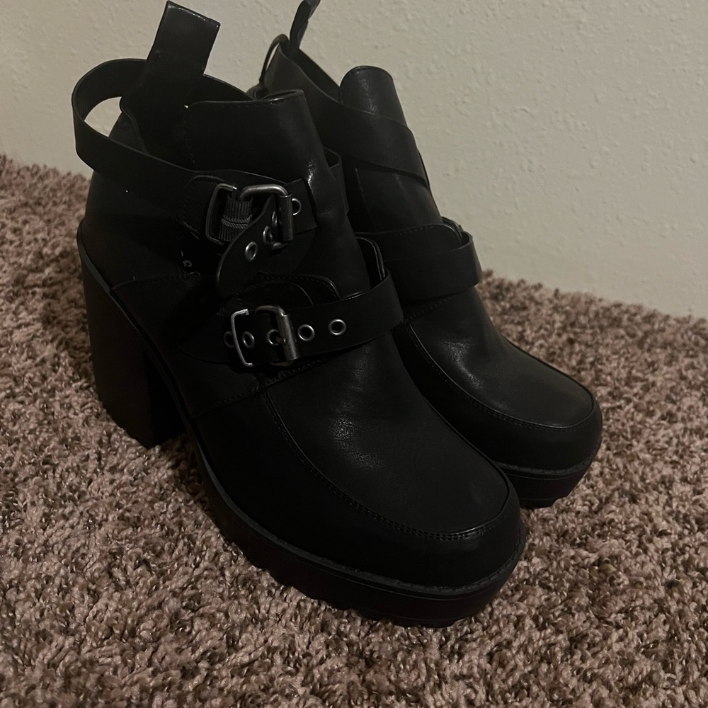 Torrid Black Heeled Boots with Buckle Straps